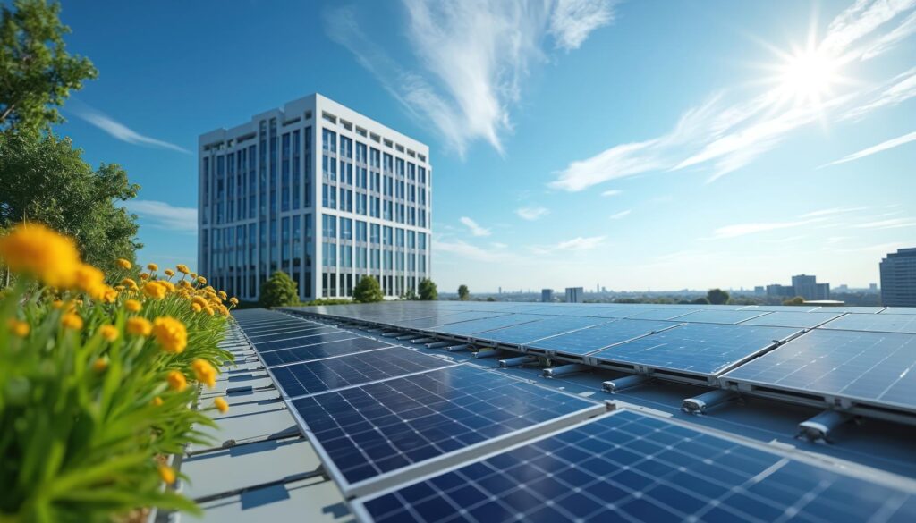 Solar panels on an office roof